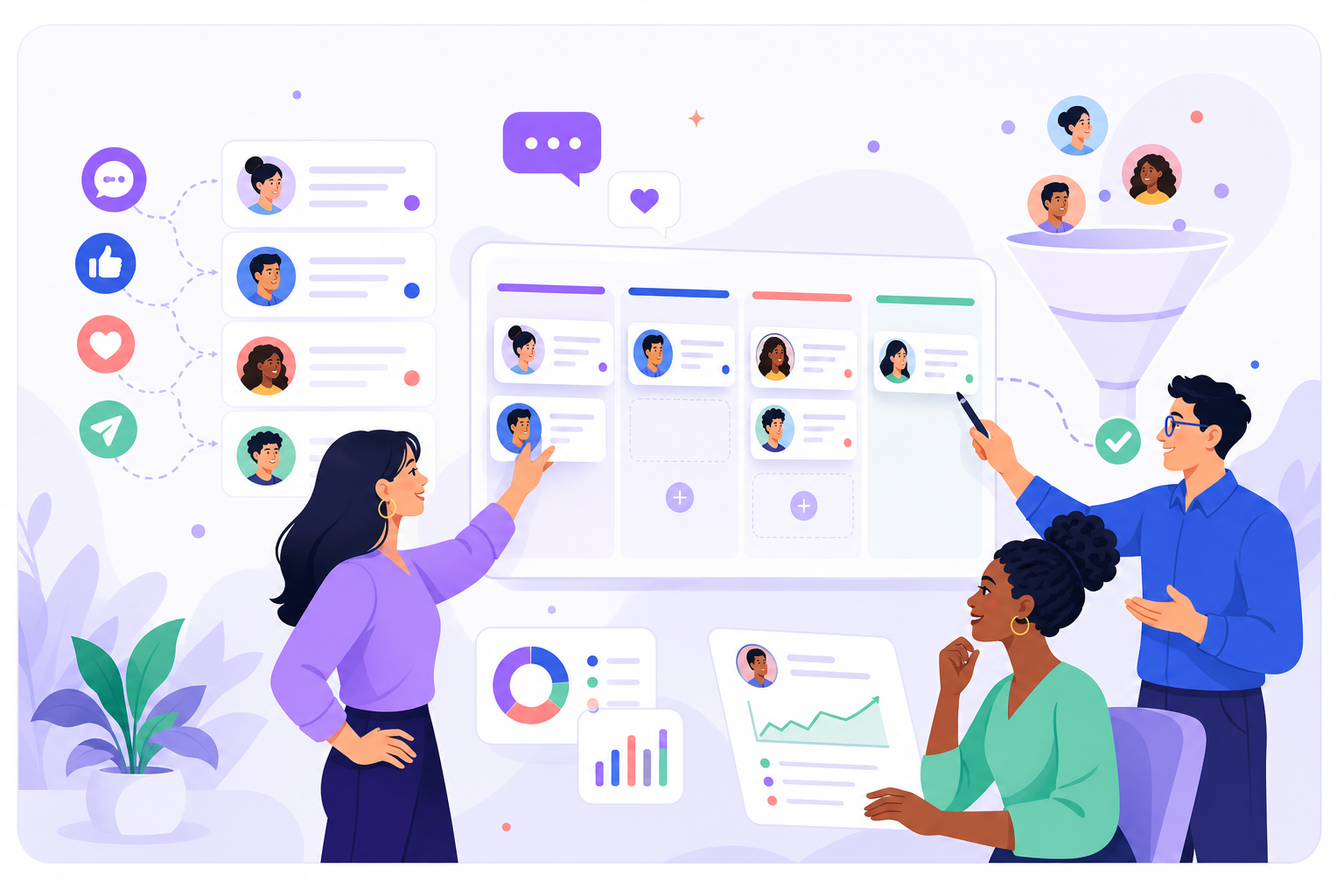 Agency team organizing incoming leads in a CRM pipeline